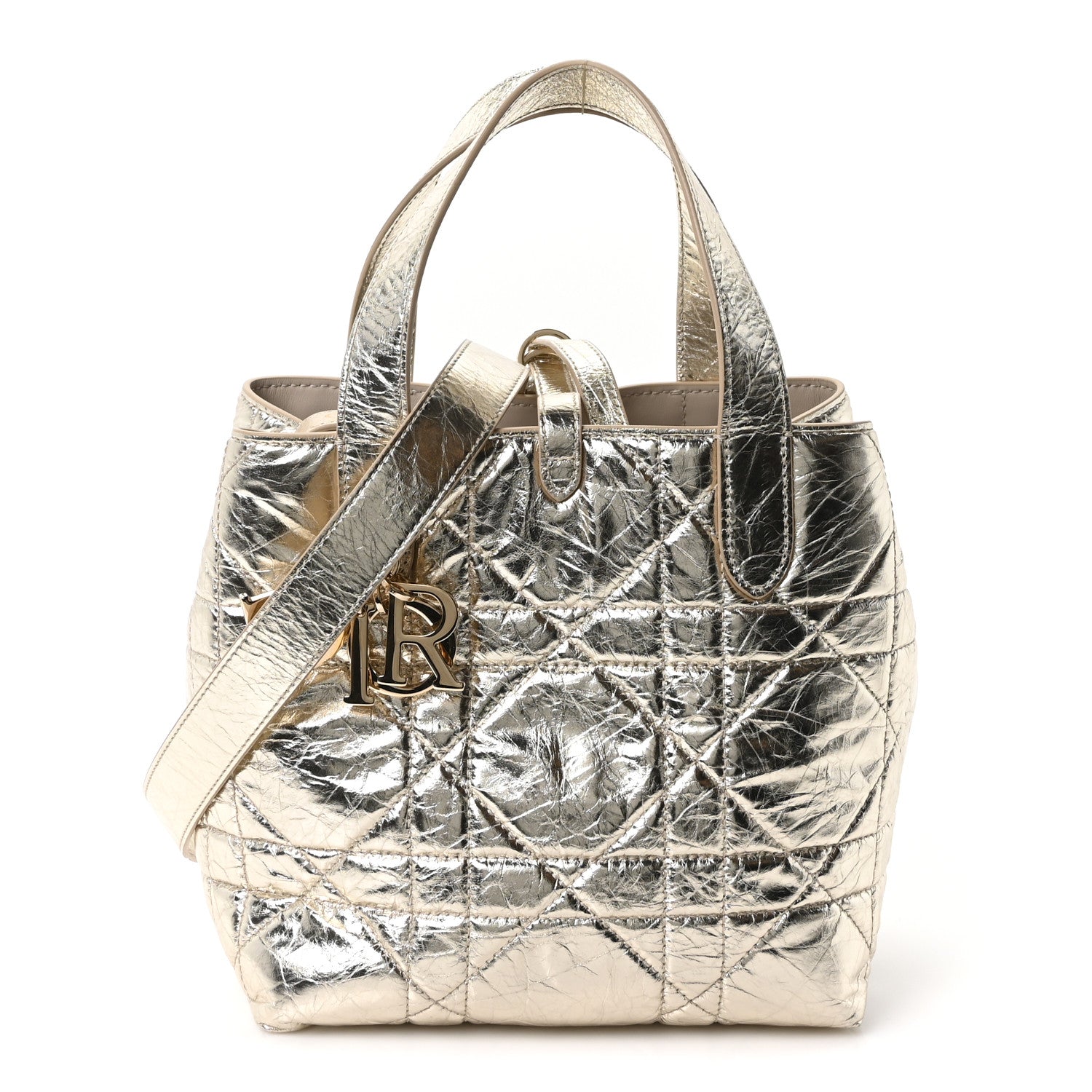 Christian Dior Metallic Calfskin Macrocannage Small Toujours Vertical Tote Gold 1 of 10