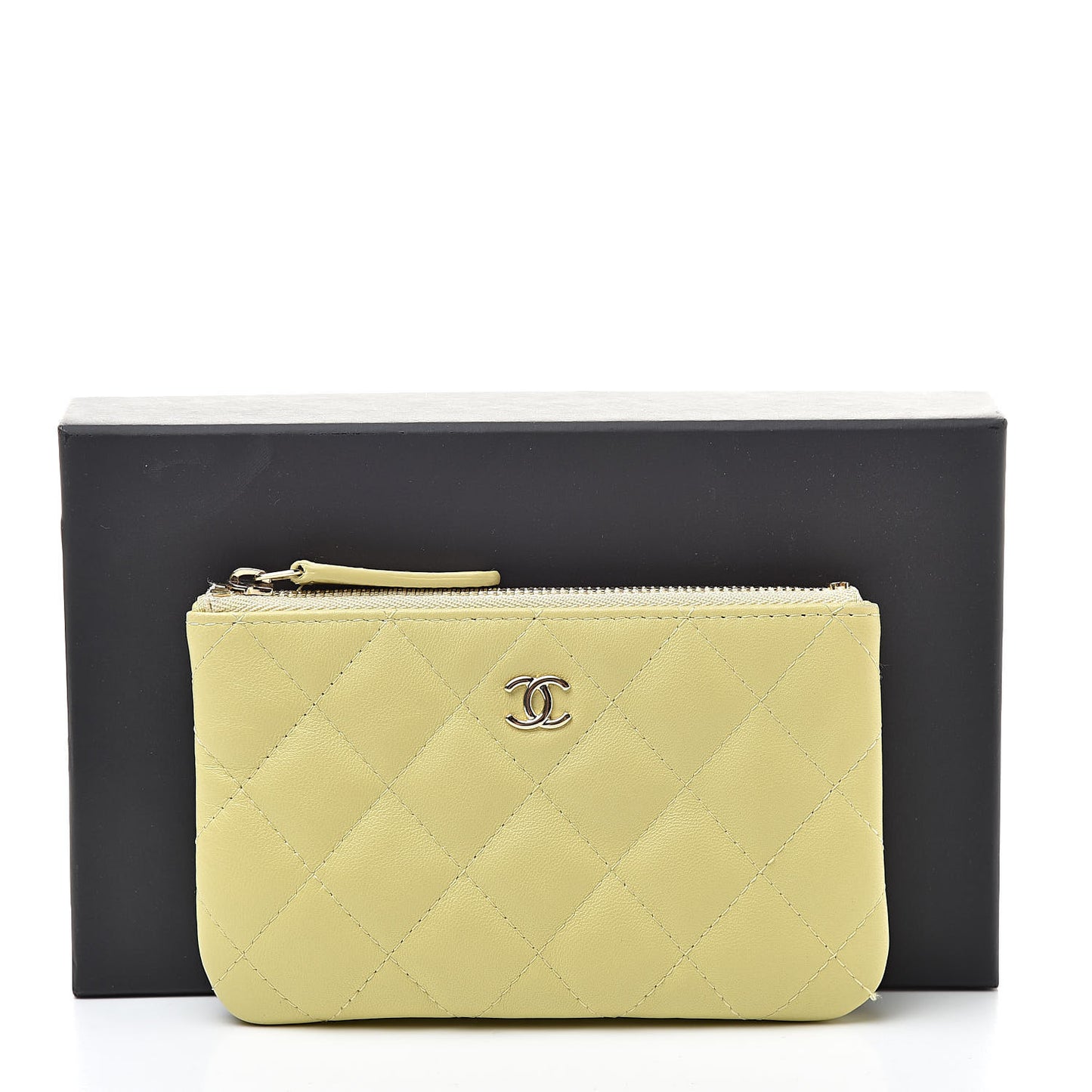 Lambskin Quilted Small Cosmetic Case Yellow