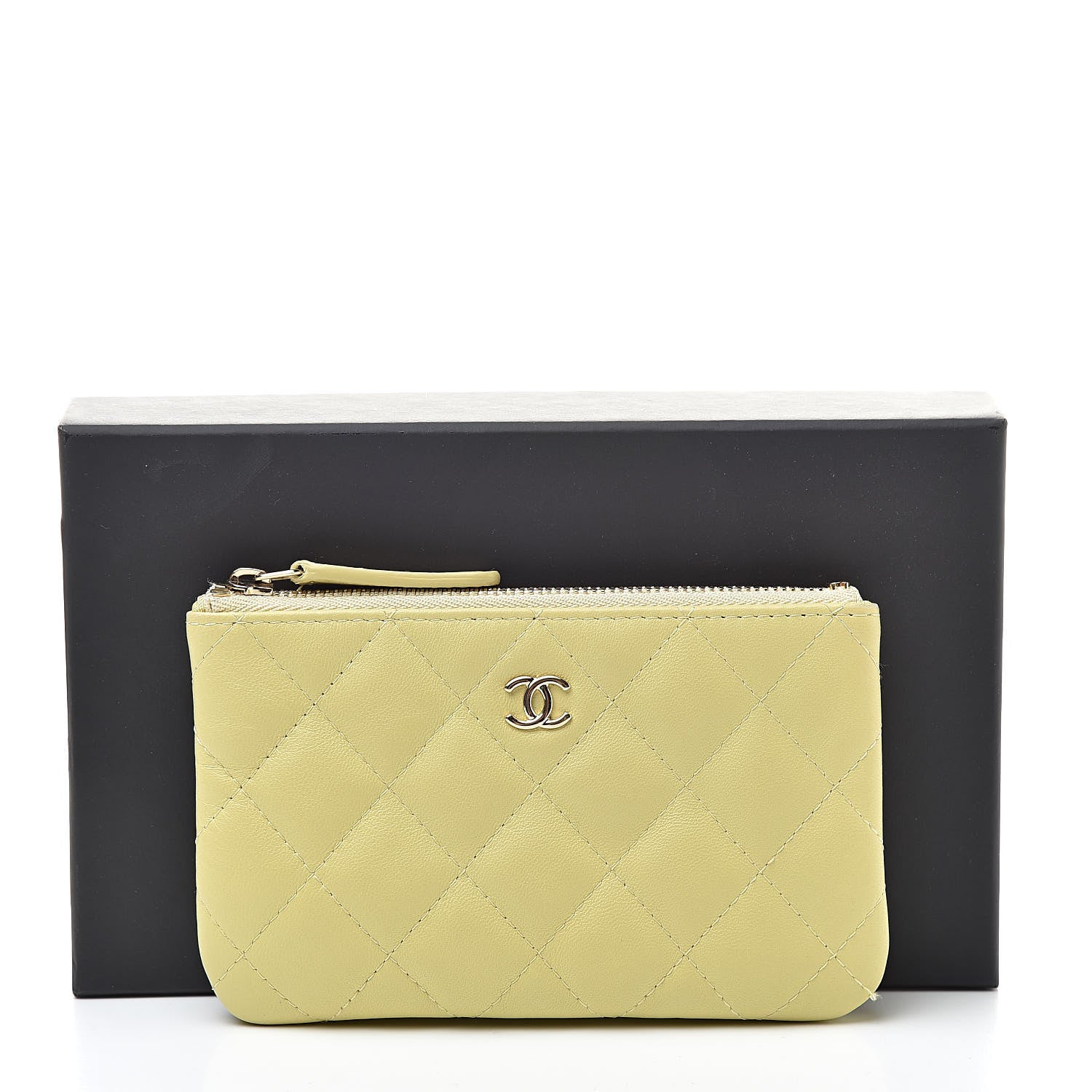 Chanel Lambskin Quilted Small Cosmetic Case Yellow 10 of 10