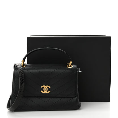 Chanel Grained Calfskin Snakeskin Small Chevron Chic Top Handle Flap Black 14 of 14