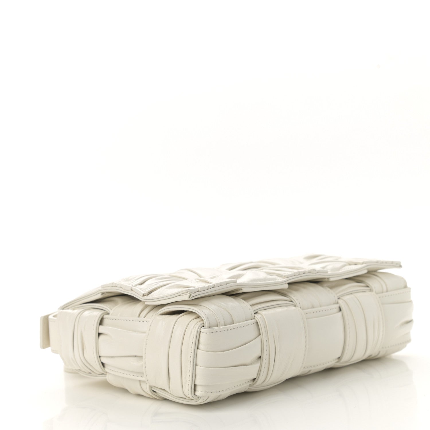 Bottega Veneta Calfskin Intreccio Plisse Cassette Crossbody Bag White 4 of 10