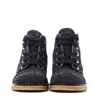 Chanel Denim Lace Up Boots 36 Grey 2 of 12
