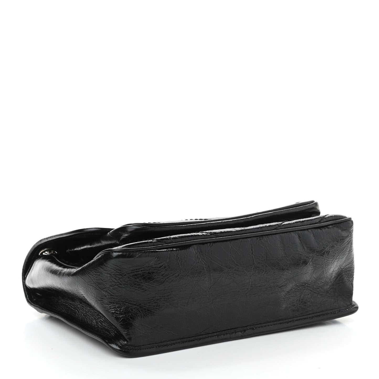 Crinkled Calfskin Matelasse Monogram Medium Niki Chain Satchel Black