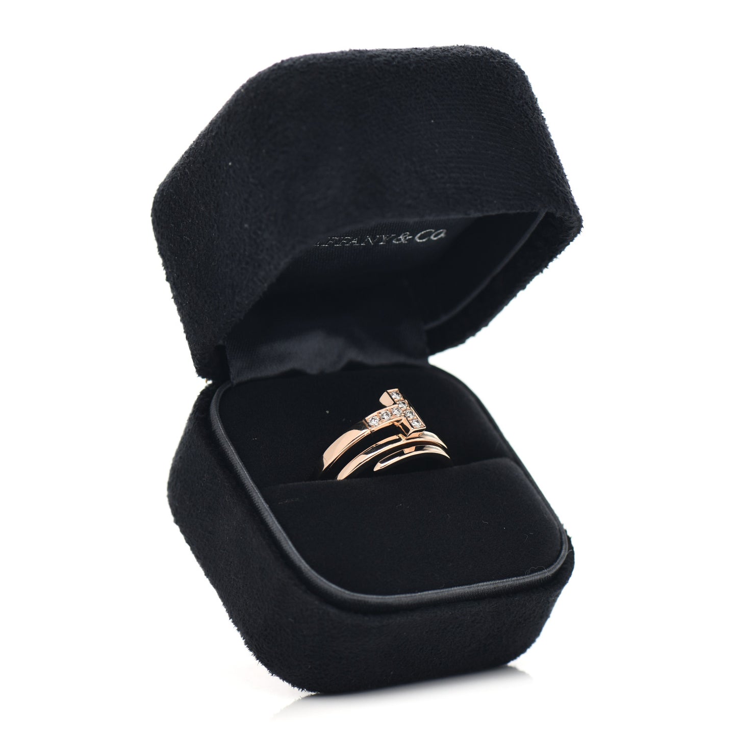 18K Rose Gold Diamond T Square Wrap Ring 58 8.5