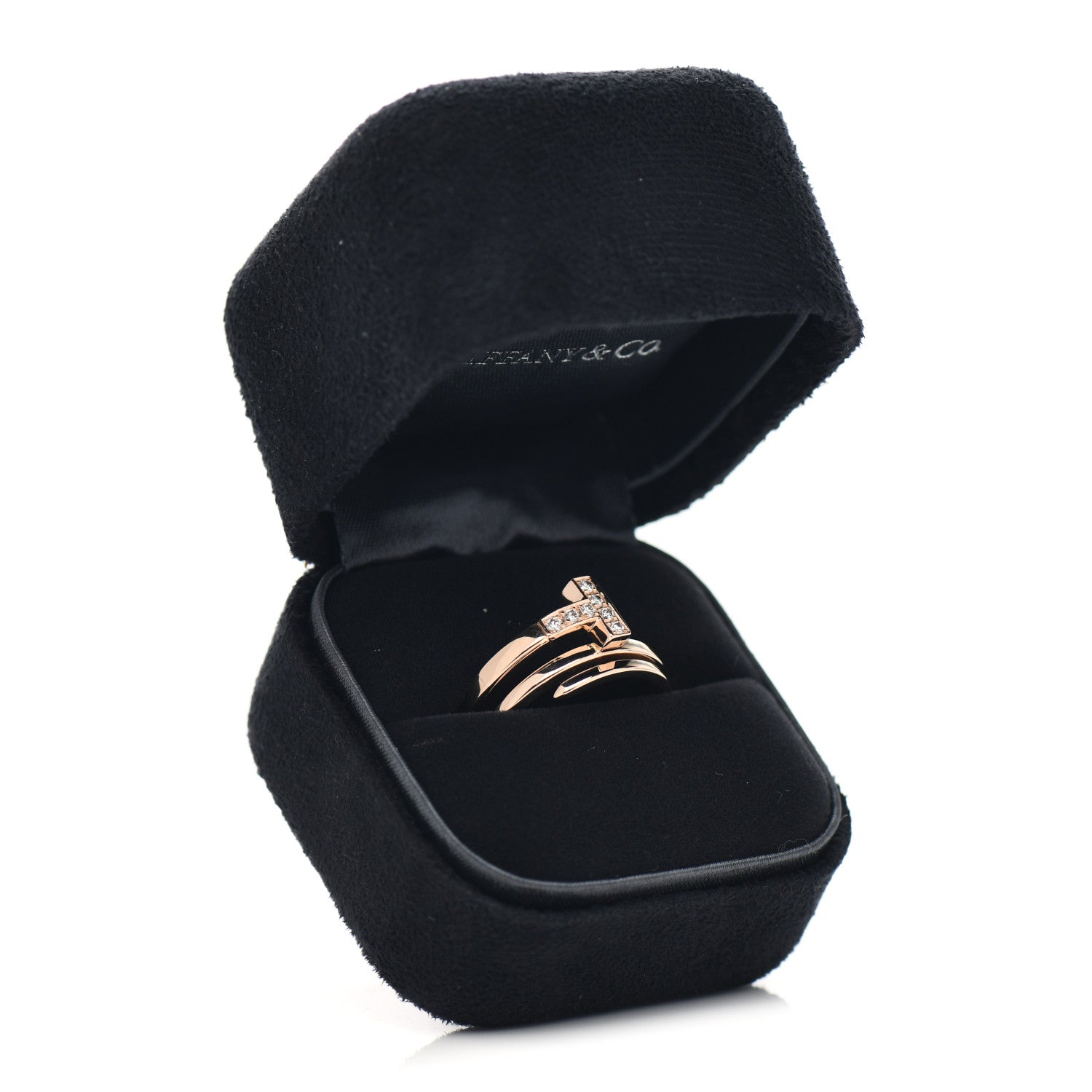 Tiffany 18K Rose Gold Diamond T Square Wrap Ring 58 8.5 5 of 5