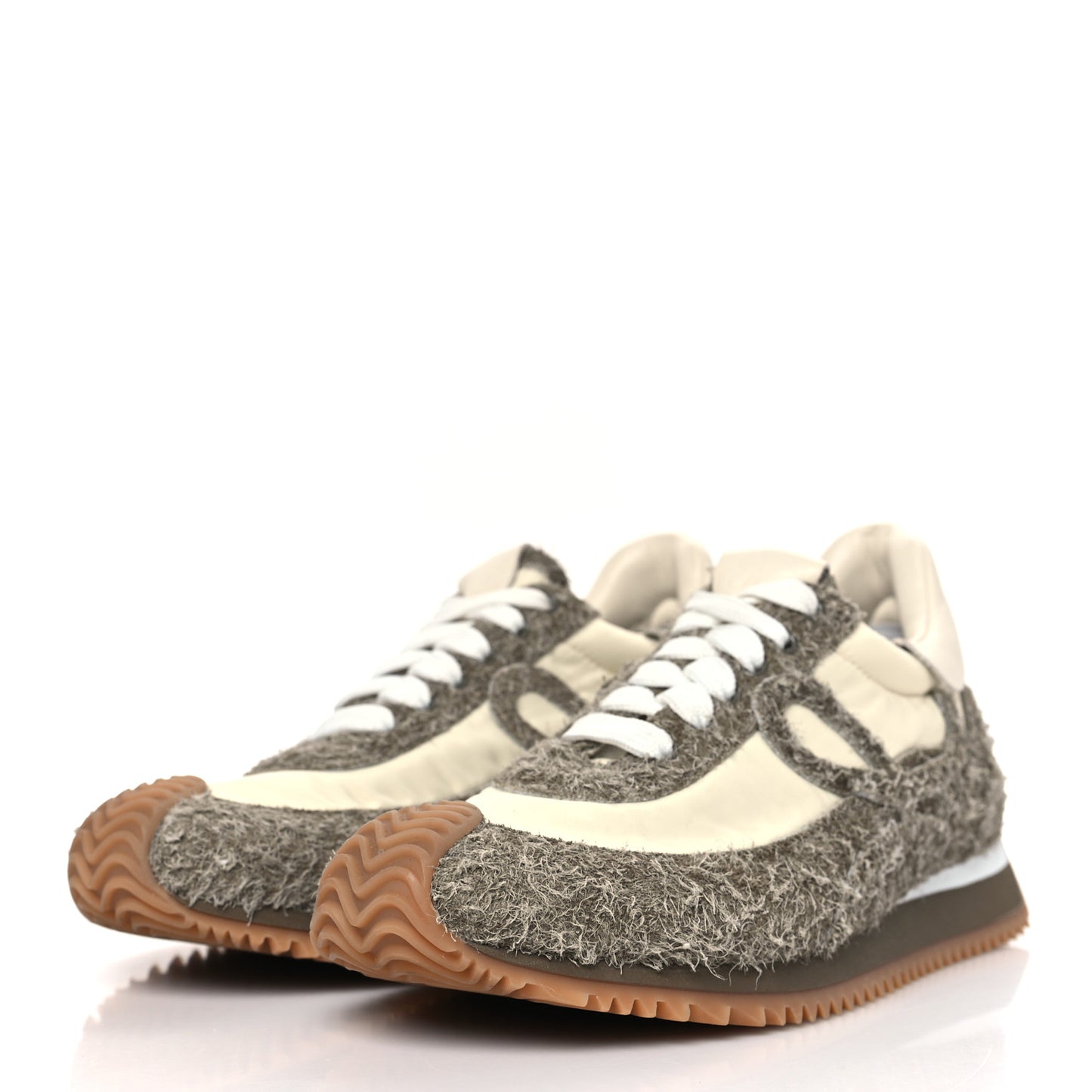 Nylon Brushed Suede Flow Runner Sneakers 36 Khaki Green Soft White