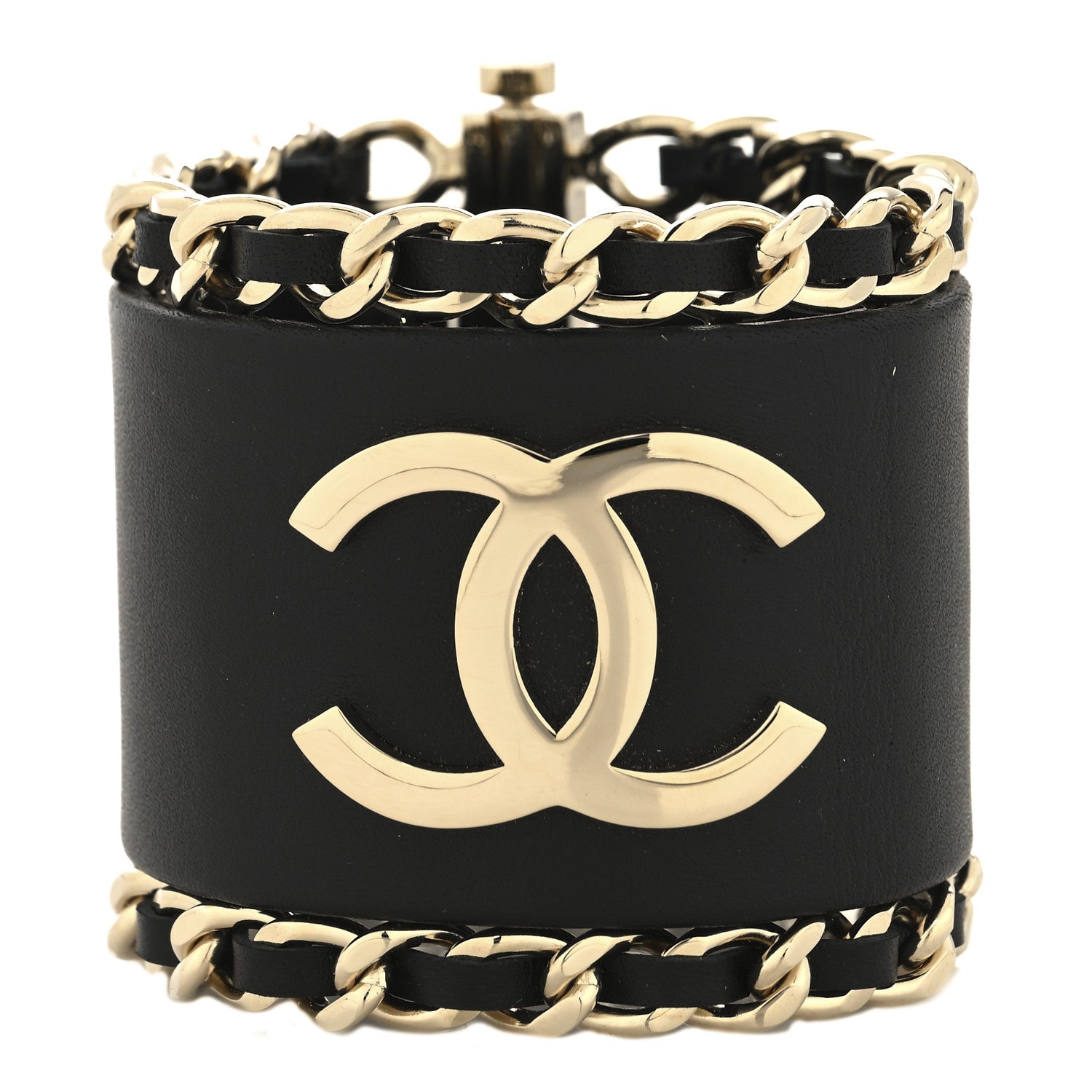 Chanel Lambskin Chain CC Bracelet S Black Gold 1 of 5