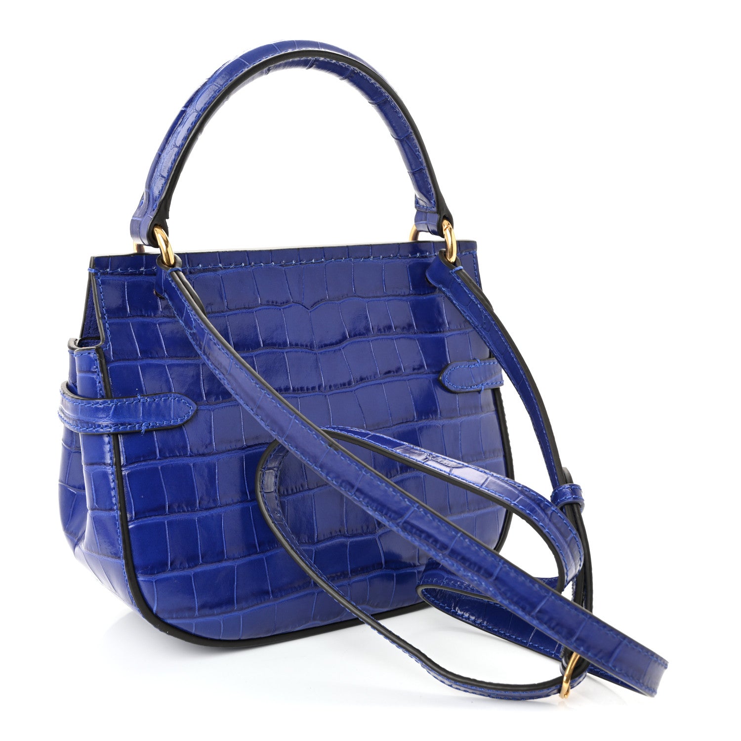 Mulberry Calfskin Crocodile Embossed Small Amberley Satchel Cobalt