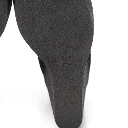 Louis Vuitton Monogram Embossed Suede Wedge Low Boots 38.5 Black 6 of 8
