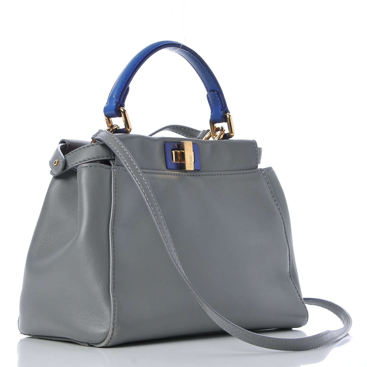Fendi Nappa Colorblock Mini Peekaboo Iconic Satchel Grigio Chiaro Fragola Blue 4 of 21