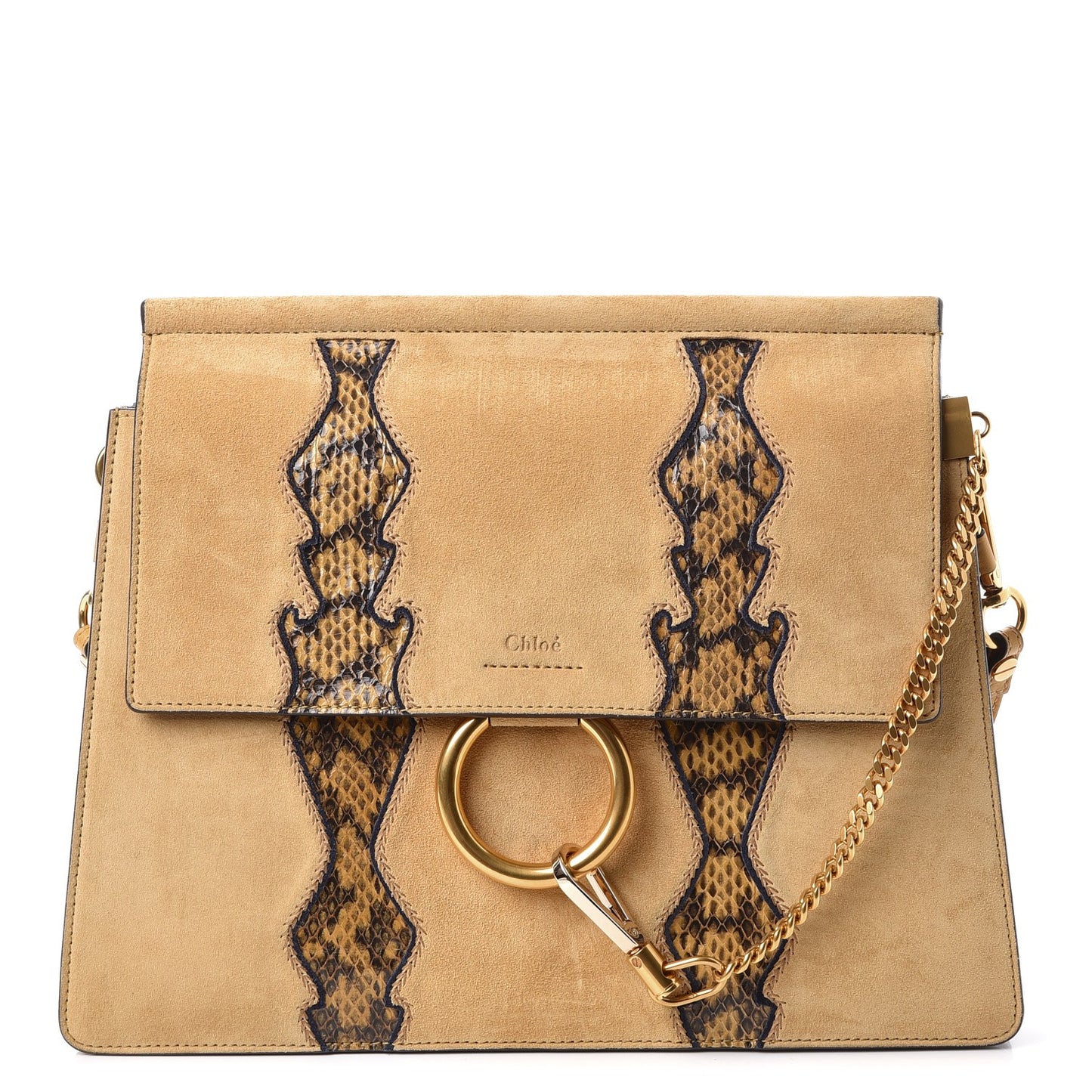 Suede Calfskin Snakeskin Medium Faye Shoulder Bag Dusty Yellow