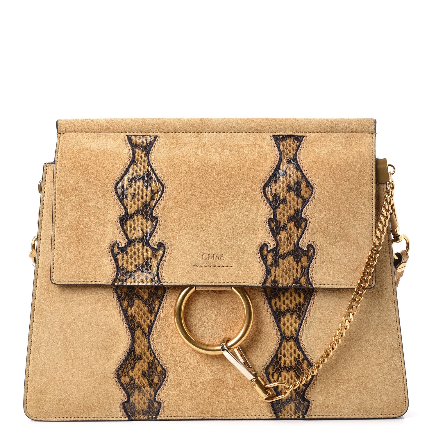 Chloe Suede Calfskin Snakeskin Medium Faye Shoulder Bag Dusty Yellow 1 of 7