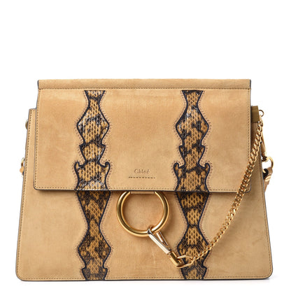 Chloe Suede Calfskin Snakeskin Medium Faye Shoulder Bag Dusty Yellow 1 of 7