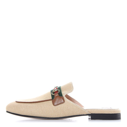 Gucci Canvas Vintage Charlotte Web Princetown Slippers 38.5 Sand Cuir 1 of 9