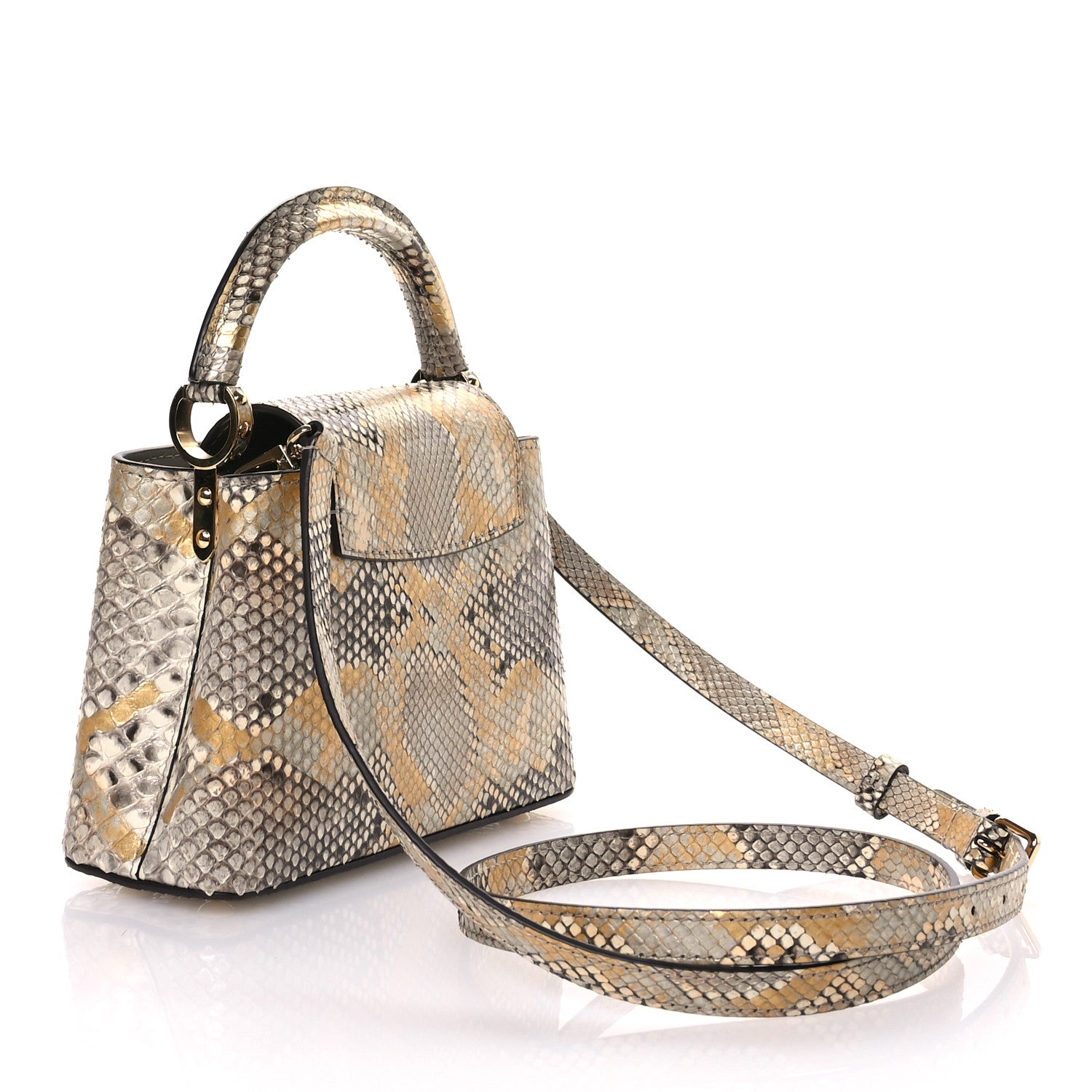 Louis Vuitton Metallic Snakeskin Capucines Mini Dore 3 of 10