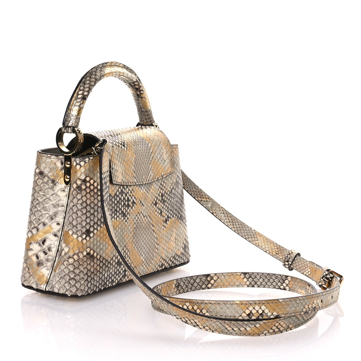Metallic Snakeskin Capucines Mini Dore