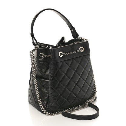 Chanel Grained Calfskin Quilted Medium CC Chain Bucket Drawstring Bag Black 2 of 8