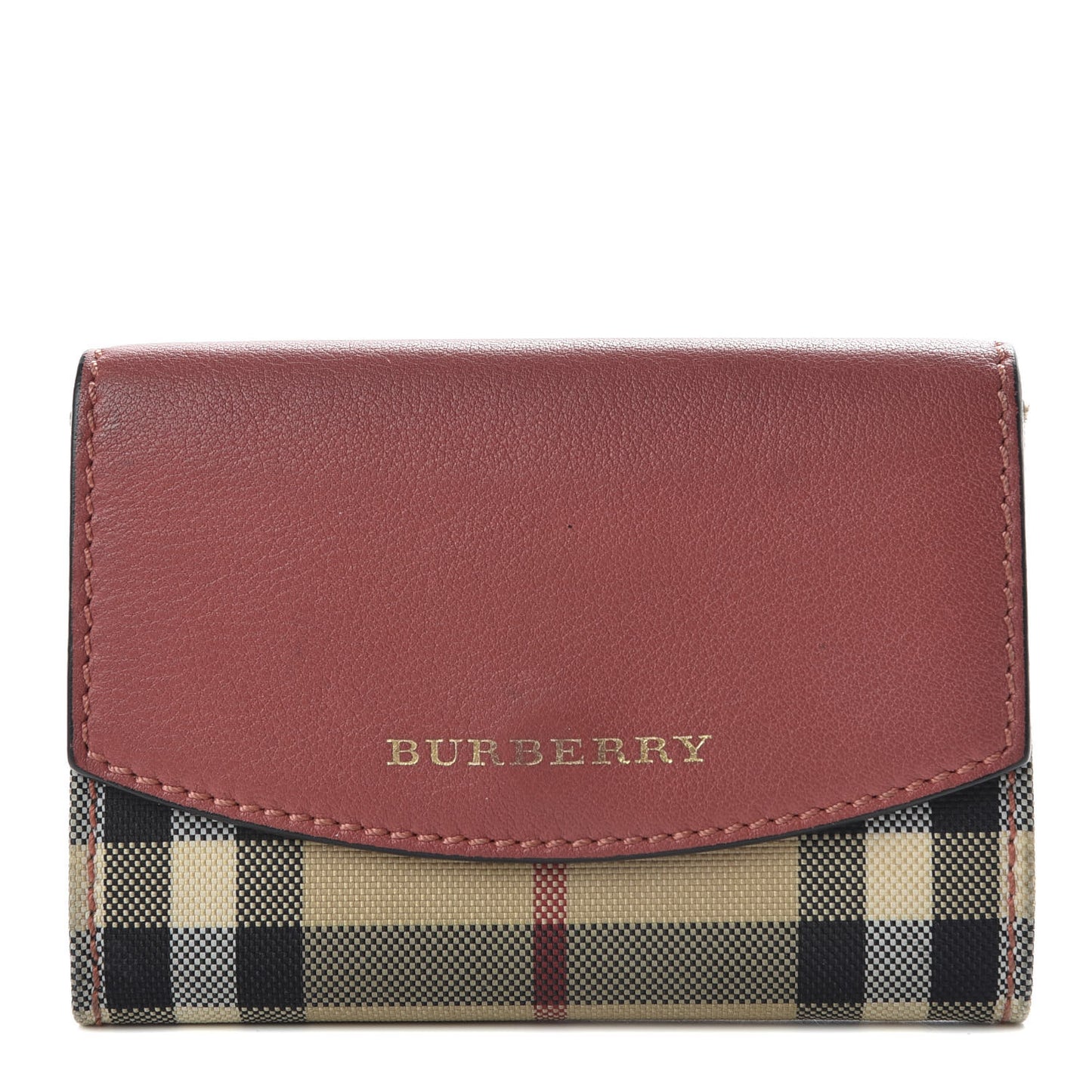 Calfskin House Check Chesam Card Case Cinnamon Red