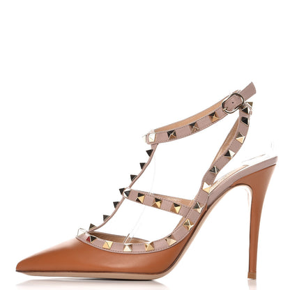Valentino Garavani Nappa Rockstud Ankle Strap Pumps 39.5 Light Cuir Poudre 1 of 8