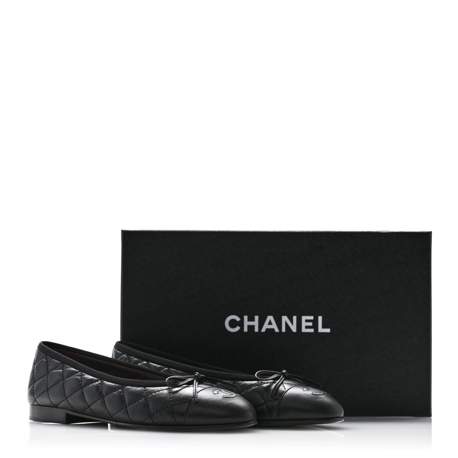 Chanel Aged Calfskin Quilted CC Cap Toe Ballerina Flats 36.5 Black 10 of 10