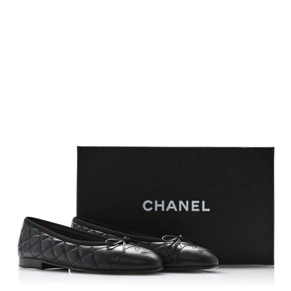 Chanel Aged Calfskin Quilted CC Cap Toe Ballerina Flats 36.5 Black 10 of 10