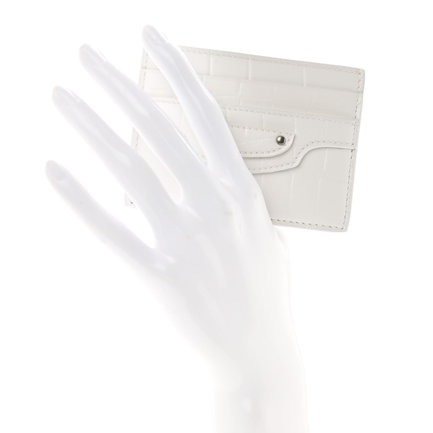 Semi Shiny Calfskin Crocodile Embossed Neo Classic Card Holder White