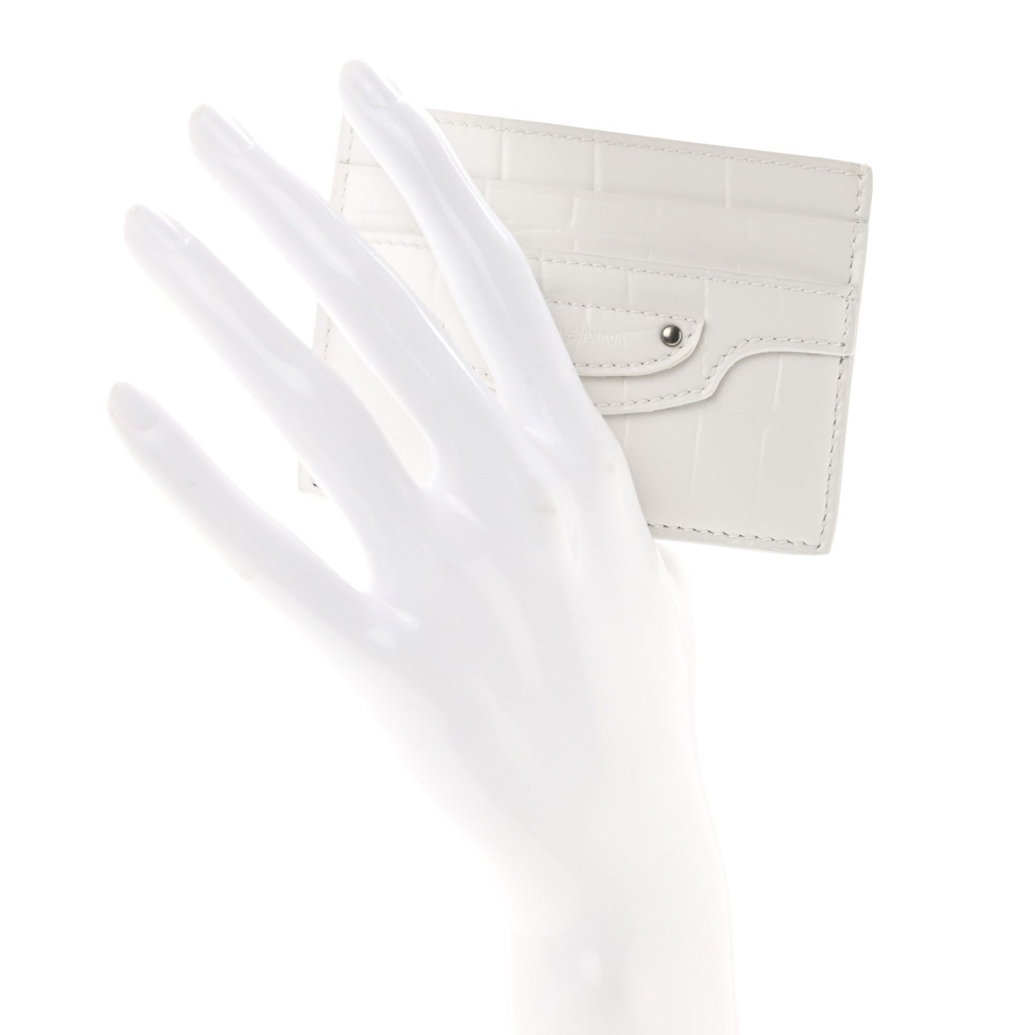 Balenciaga Semi Shiny Calfskin Crocodile Embossed Neo Classic Card Holder White 2 of 8