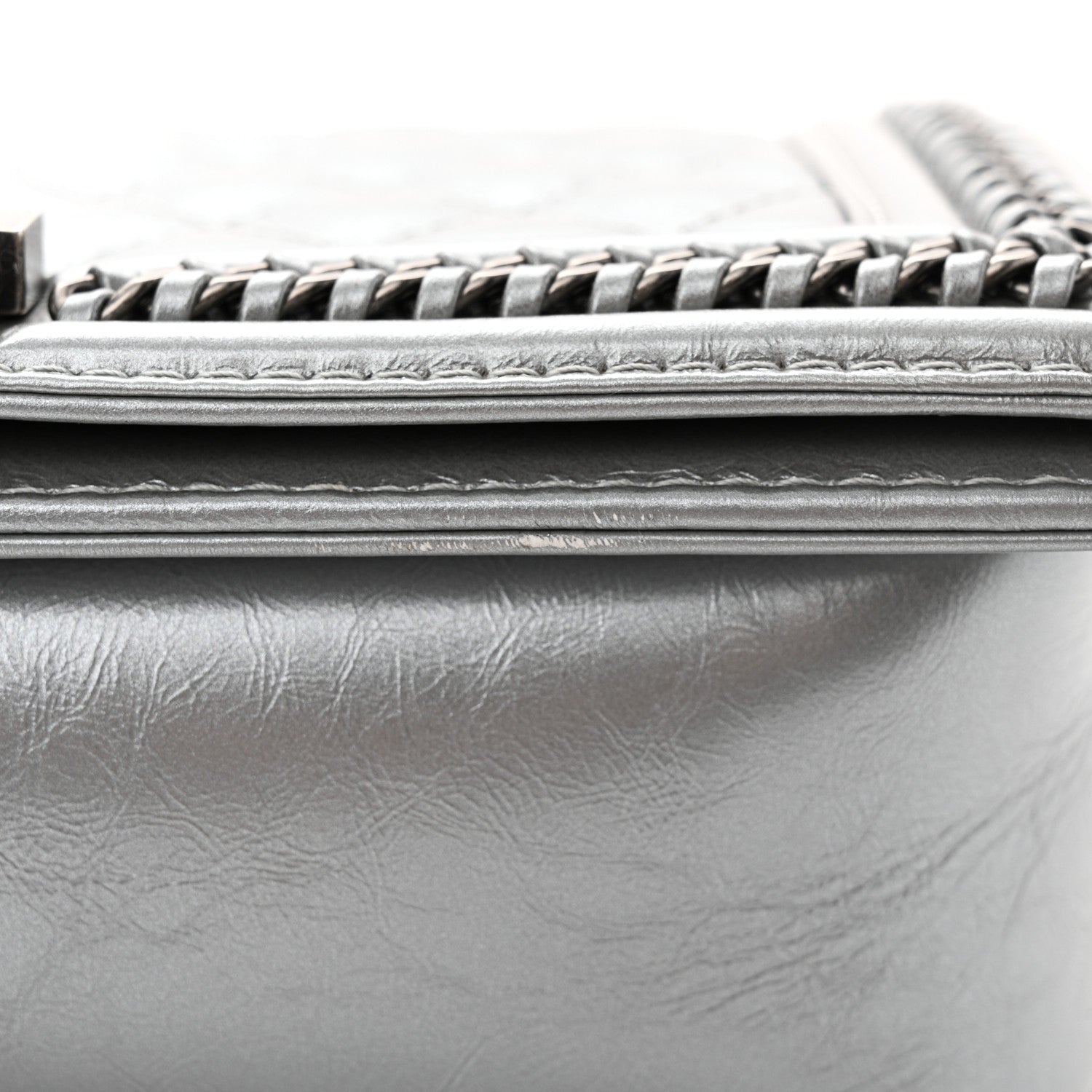 Chanel Metallic Aged Calfskin Quilted Medium Top Handle Boy Flap Silver 11 of 11
