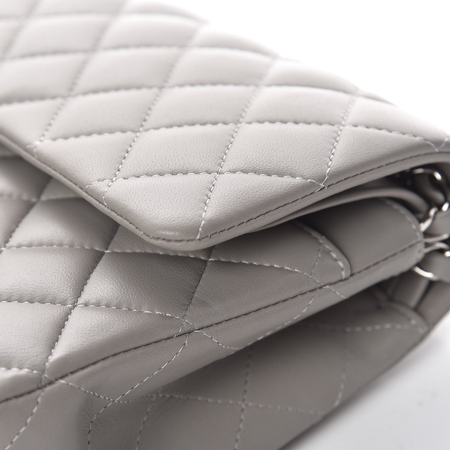 Lambskin Quilted Medium Double Flap Grey