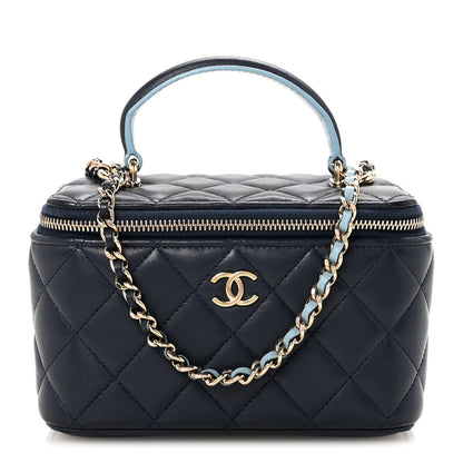 Chanel Lambskin Quilted Small Top Handle Vanity Case With Chain Dark Blue Light Blue 1 of 11