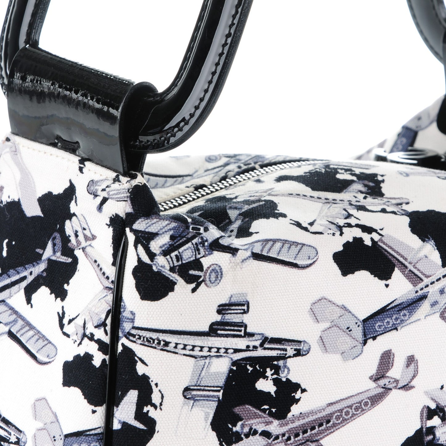 Canvas Airplane Printed Satchel White Black