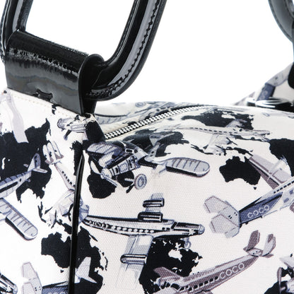 Chanel Canvas Airplane Printed Satchel White Black 5 of 8