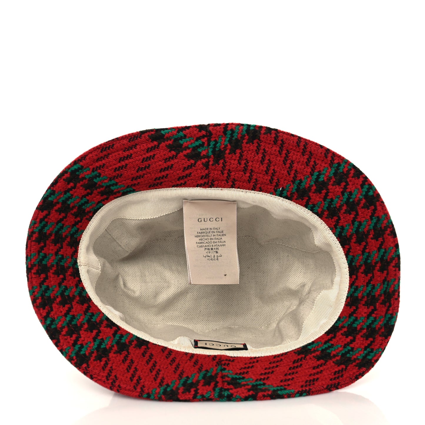 Tweed Wool Houndstooth Interlocking G Bucket Hat M Red Green