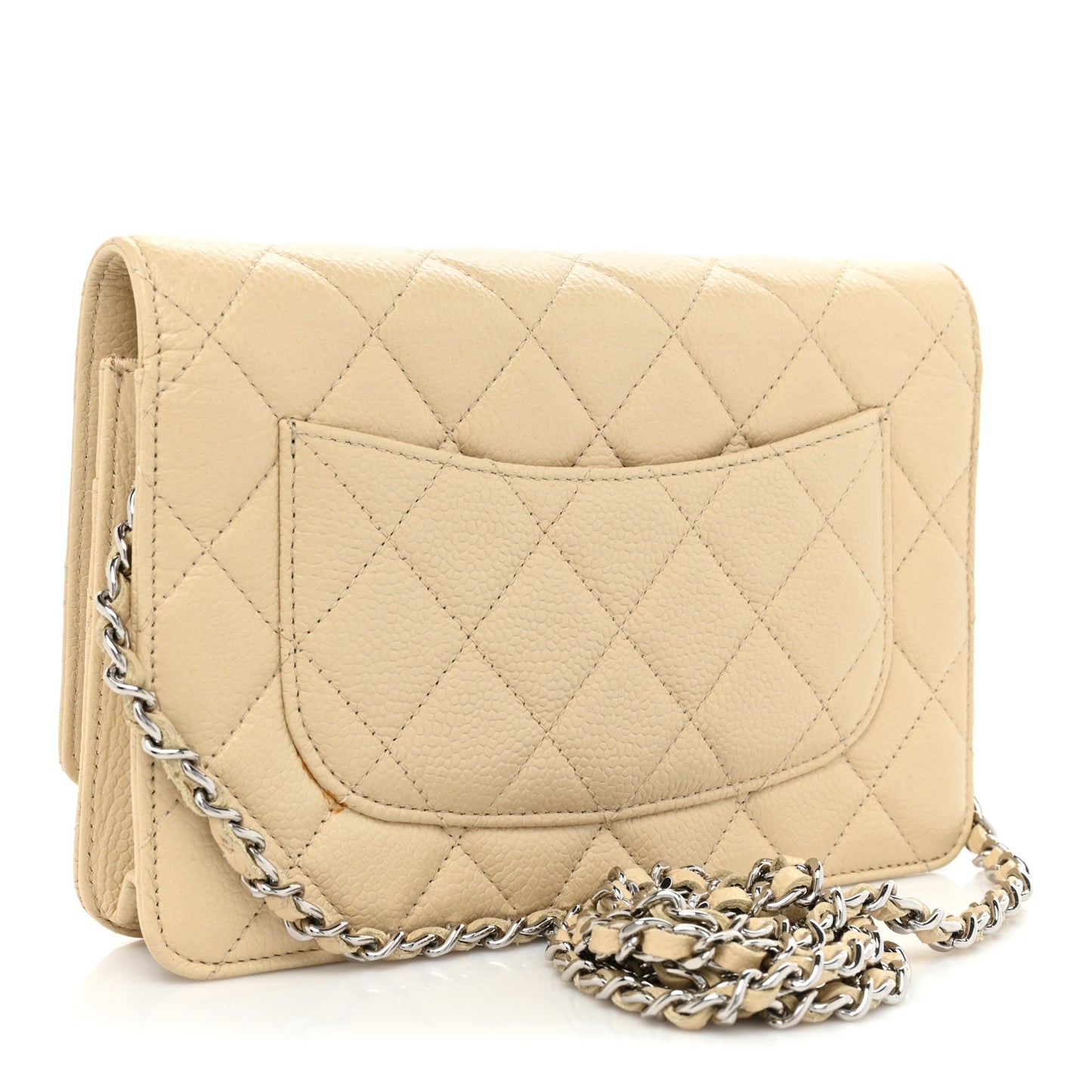 Caviar Quilted Wallet On Chain WOC Beige