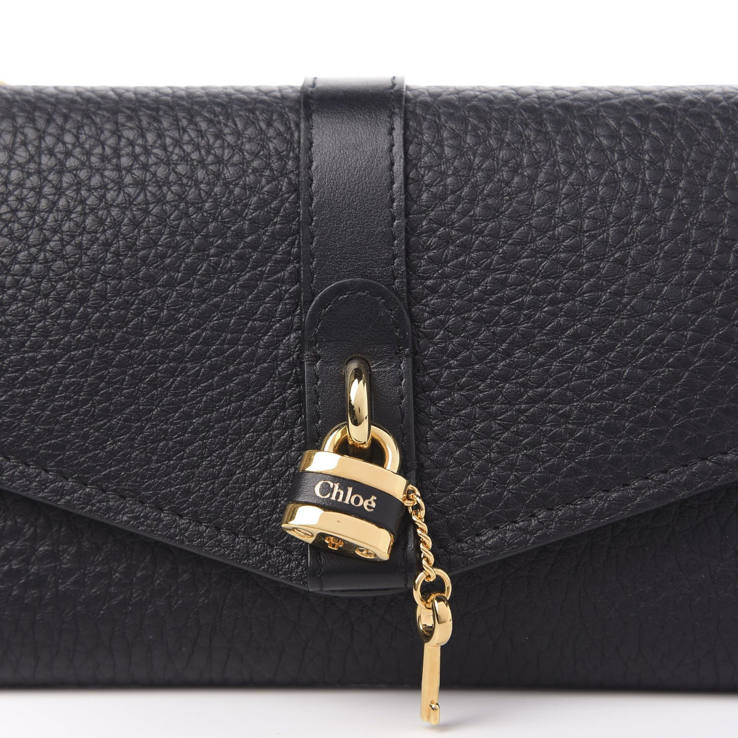 Shiny Grained Calfskin Aby Wallet on Chain Black