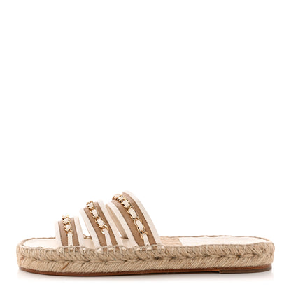 Chanel Lambskin Chain Espadrille Slip On Sandals 38 White 1 of 11