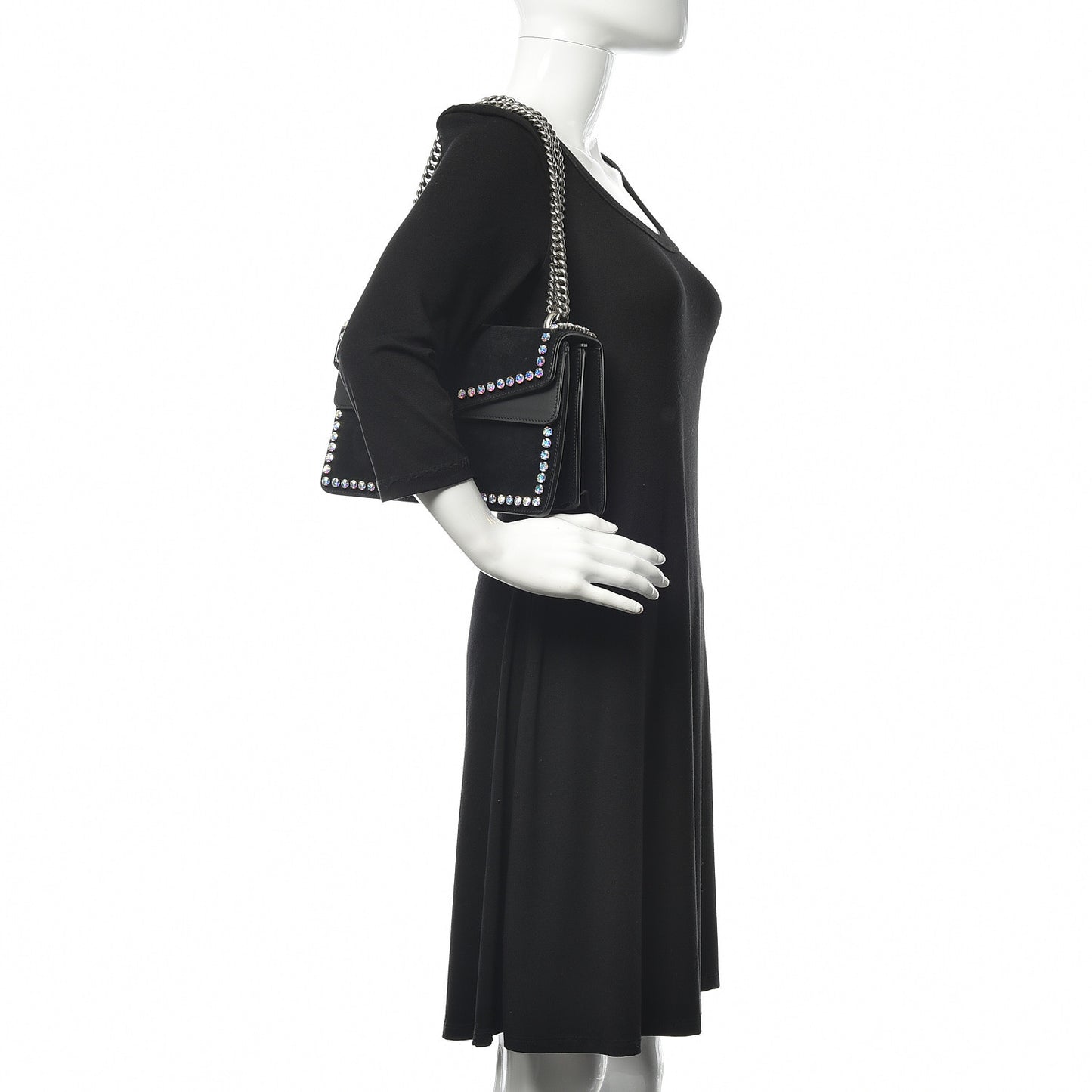 Suede Crystal Small Dionysus Shoulder Bag Black