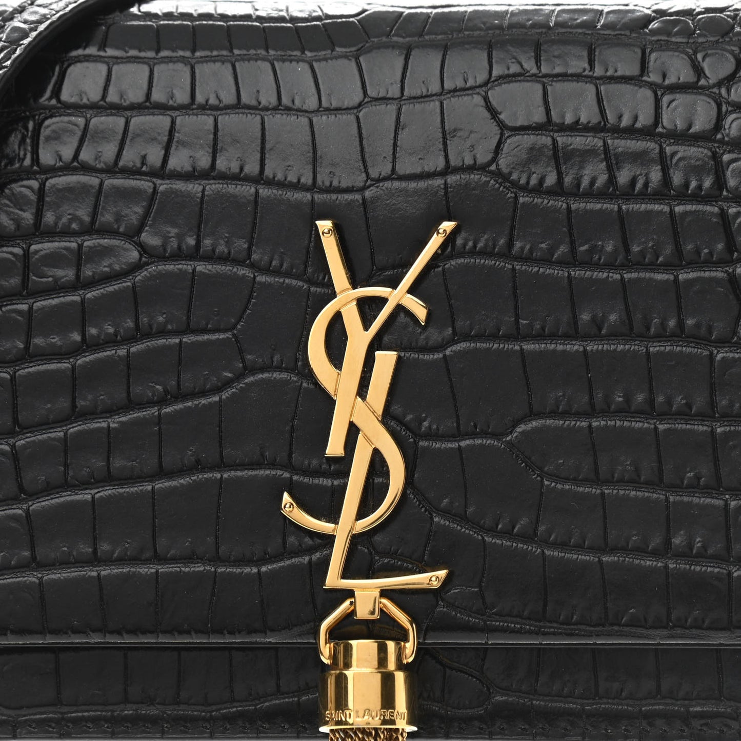 Calfskin Crocodile Embossed Kate Monogram Tassel Chain Wallet Black
