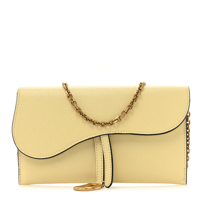 Christian Dior Goatskin Saddle Long Wallet With Chain Pastel Yellow 1 of 14