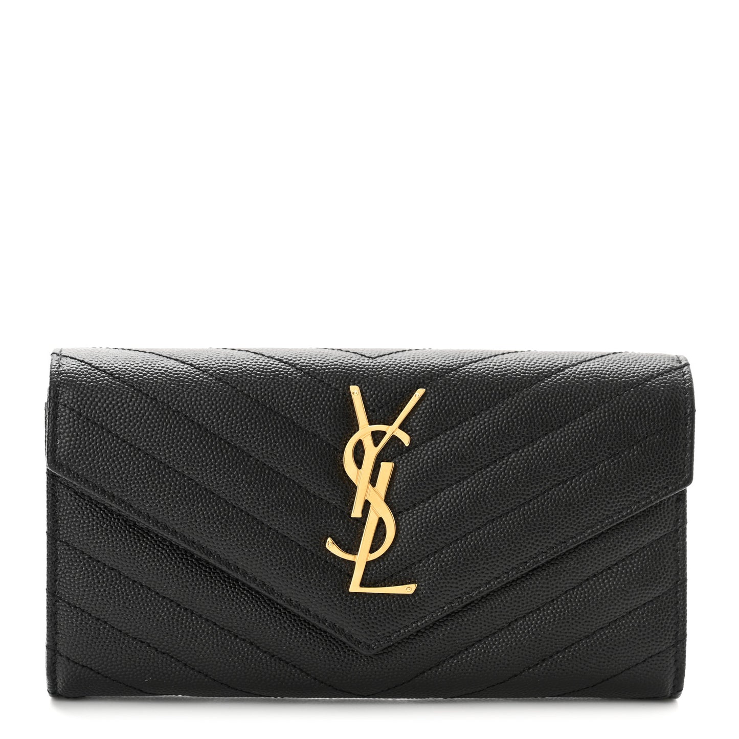 Grain De Poudre Matelasse Chevron Monogram Flap Wallet Black