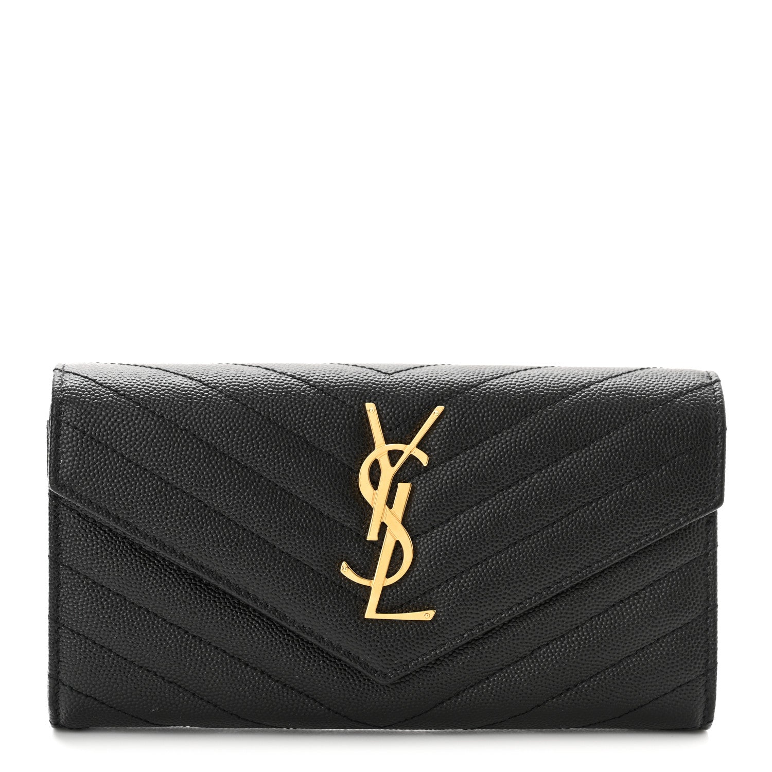 Saint Laurent Grain De Poudre Matelasse Chevron Monogram Flap Wallet Black 1 of 6