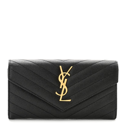 Saint Laurent Grain De Poudre Matelasse Chevron Monogram Flap Wallet Black 1 of 6