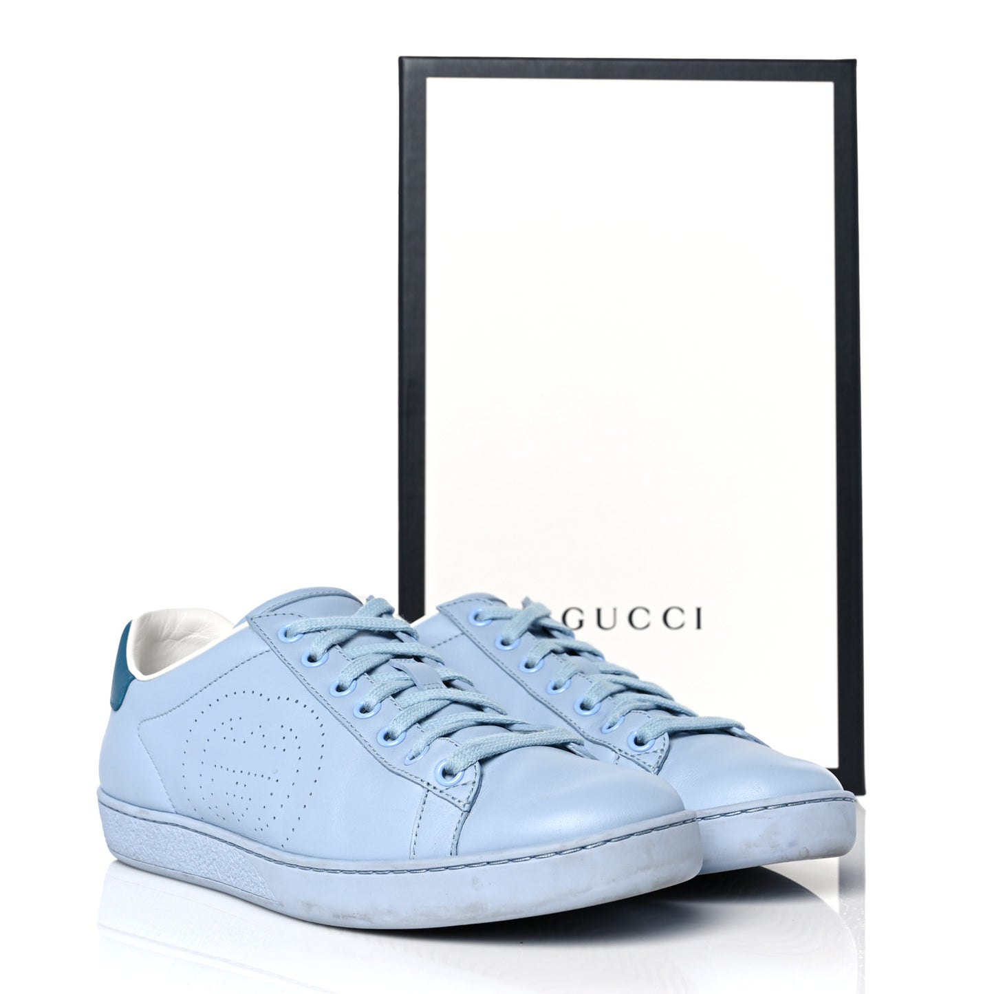 Calfskin Interlocking G Perforated Womens Ace Sneakers 38.5 Porcelain Light Blue Zaffiro