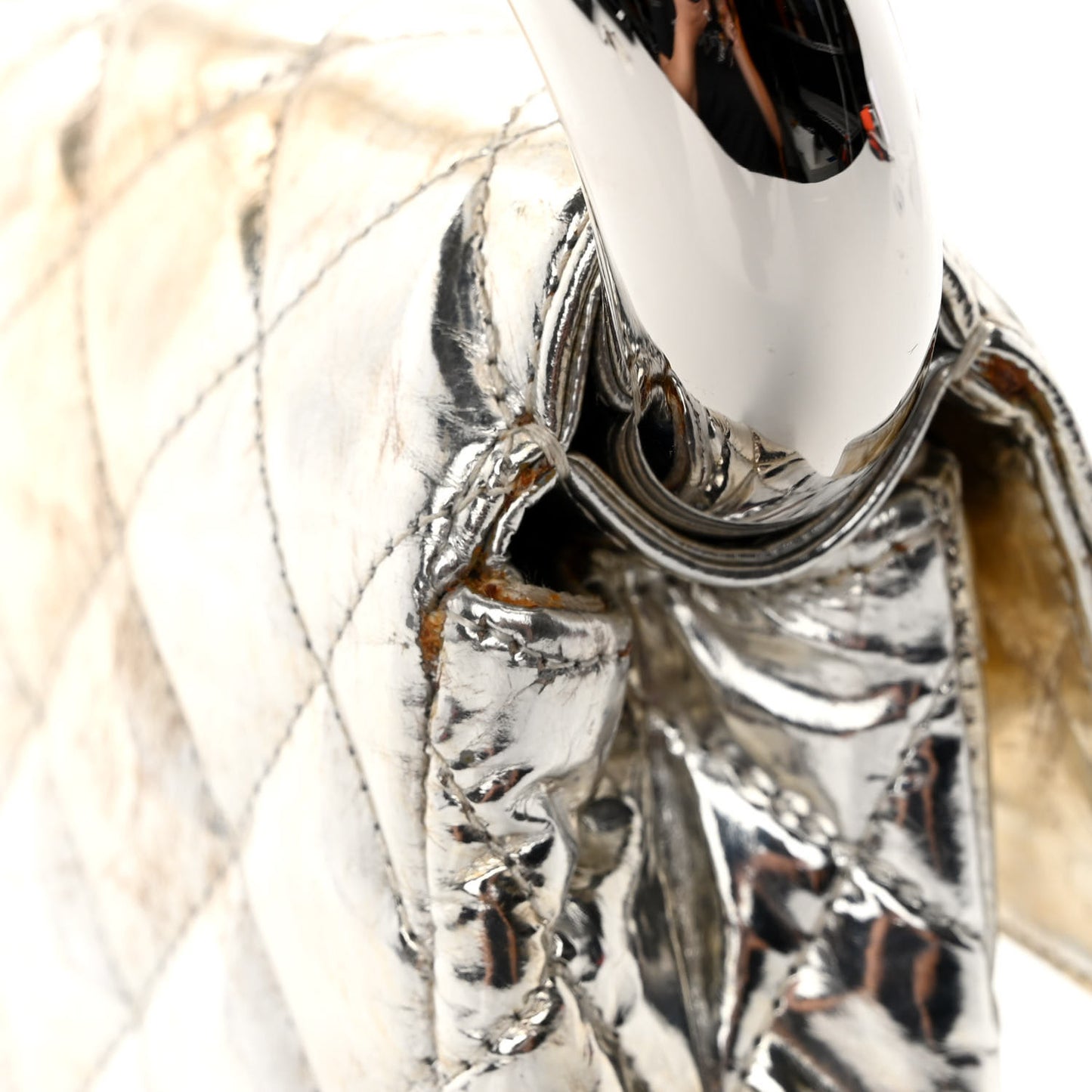 Metallic Lambskin Quilted Mini Around the World Flap Silver