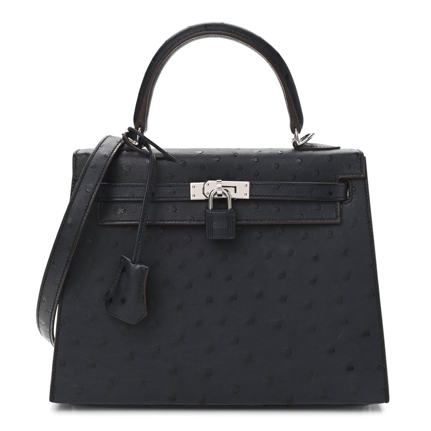 Hermes Ostrich Horseshoe Kelly Sellier 25 Bleu Indigo Rose Tyrien 1 of 11