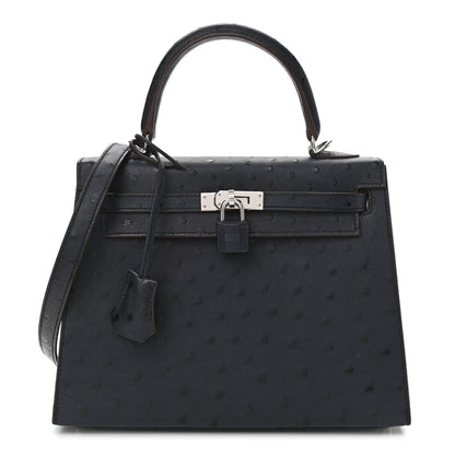 Hermes Ostrich Horseshoe Kelly Sellier 25 Bleu Indigo Rose Tyrien 1 of 11