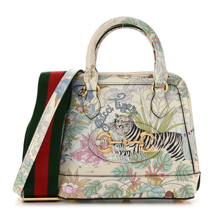 Gucci New Shangai Calfskin Tiger Savanah Web Mini Horsebit 1955 Top Handle Bag Chalky White Multicolor 1 of 10