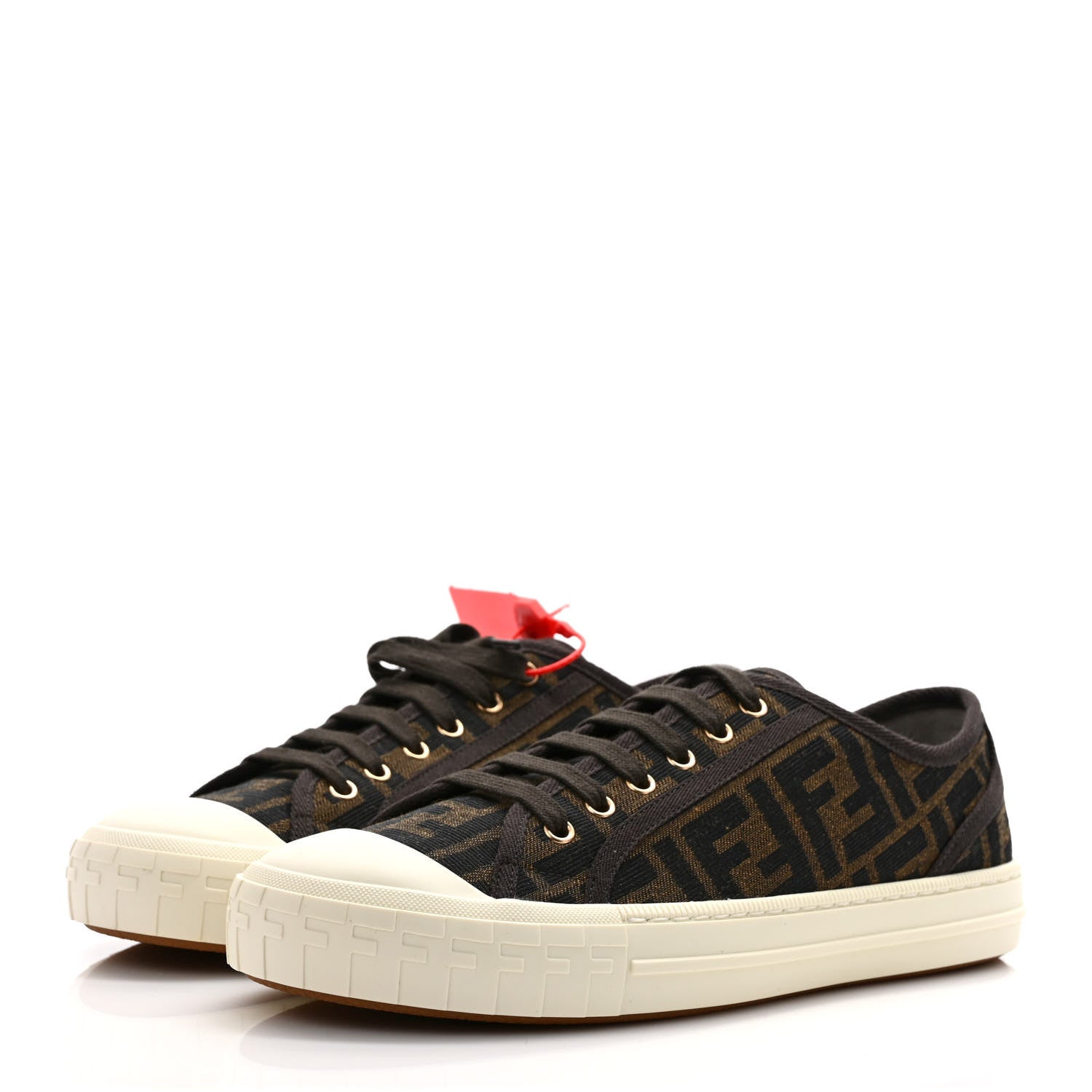 Fendi Fabric Jacquard FF Womens Domino Low Top Sneakers 40 Tobacco 3 of 8