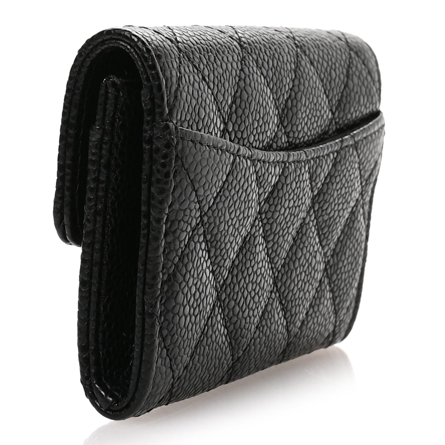 Caviar Quilted Flap Card Holder Wallet Black