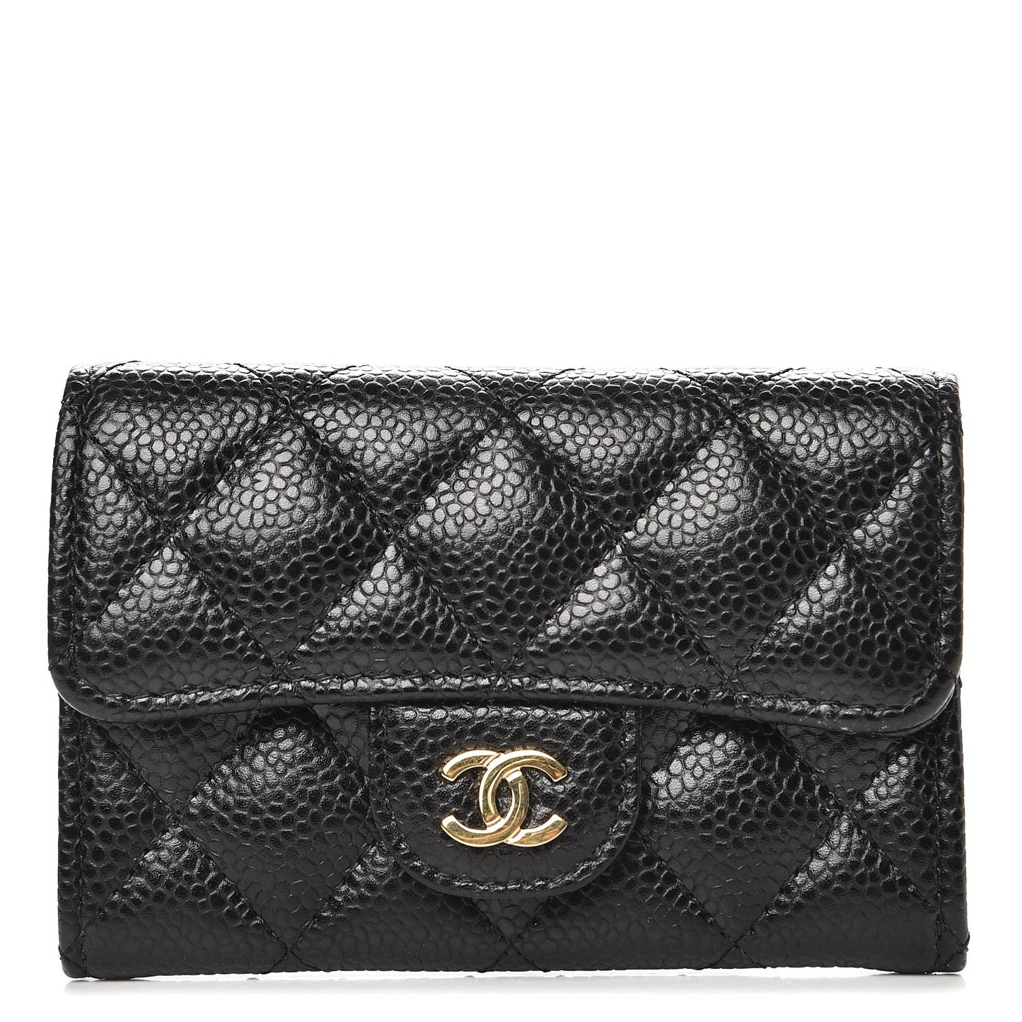 Caviar Quilted Flap Card Holder Black